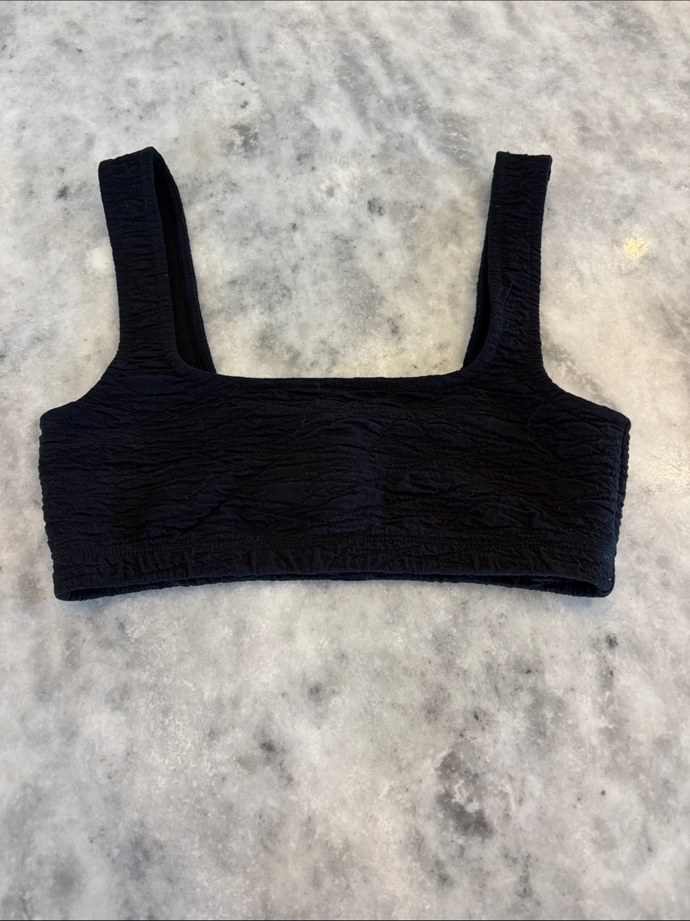 Good American Black Textured Scoop Swim Top